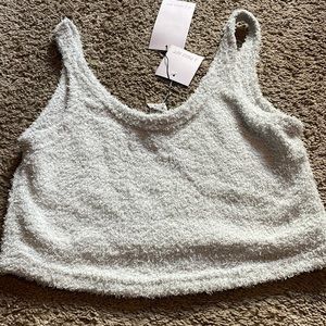 New light blue fuzzy crop top